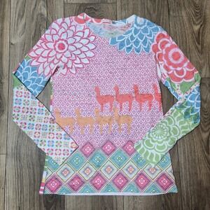 Whimsy Rose Long-Sleeve Baby Waffle Thermal T-Shirt Llamas & Flowers Size L EUC